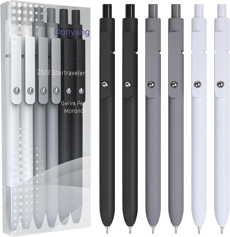 Smooth Writing Black Gel Pens Set - 6 Fine Point Quick Drying