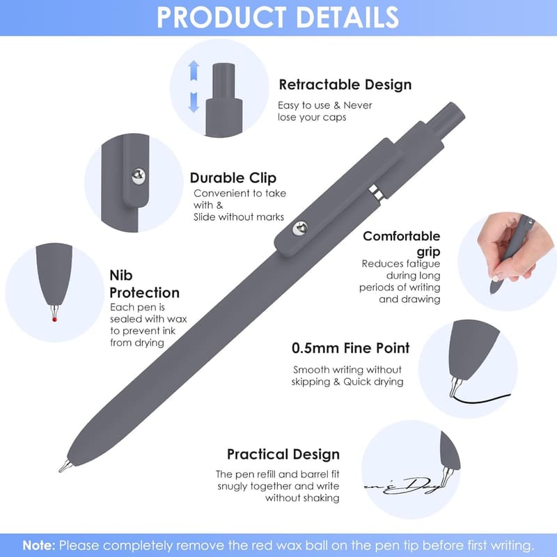 Smooth Writing Black Gel Pens Set - 6 Fine Point Quick Drying