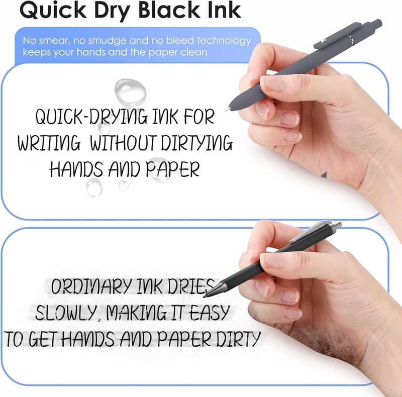 Smooth Writing Black Gel Pens Set - 6 Fine Point Quick Drying