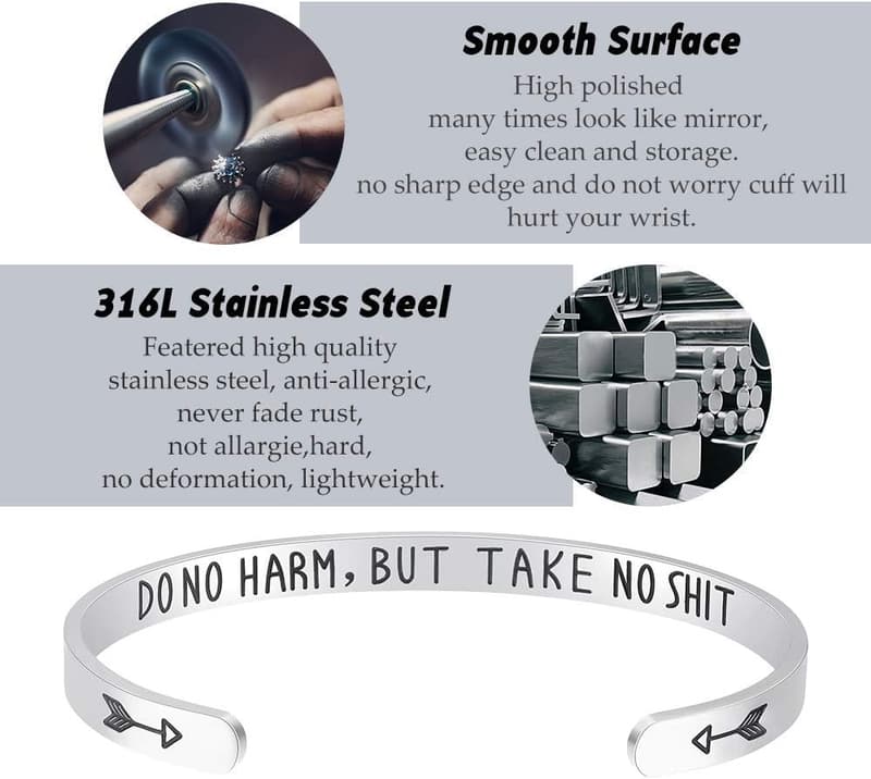 Graduation Inspirational Cuff Bracelet for Women, Stainless Steel