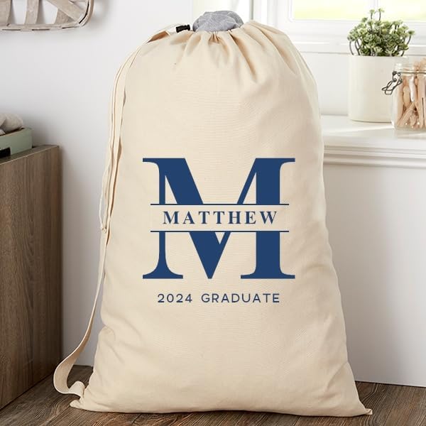 Personalized Canvas Laundry Bag with Monogram for Students