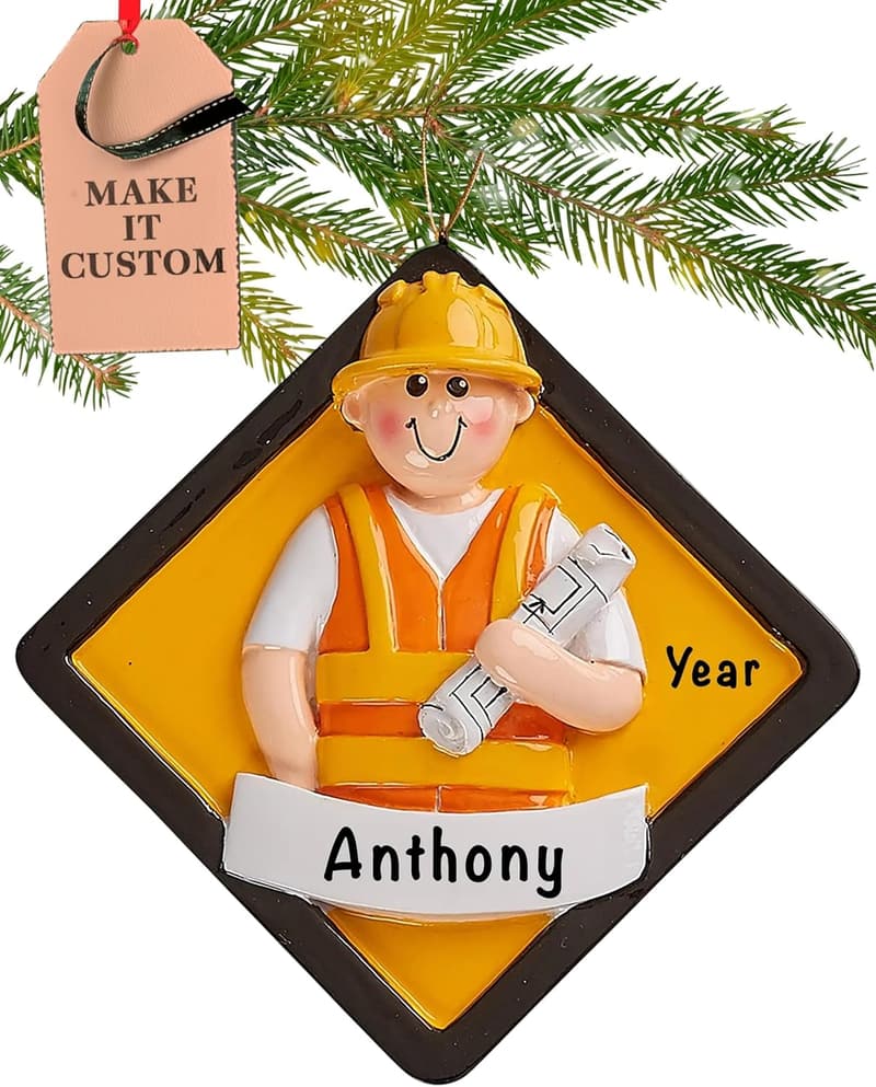 Custom Construction Worker Ornament 2024 - Gift-Wrapped