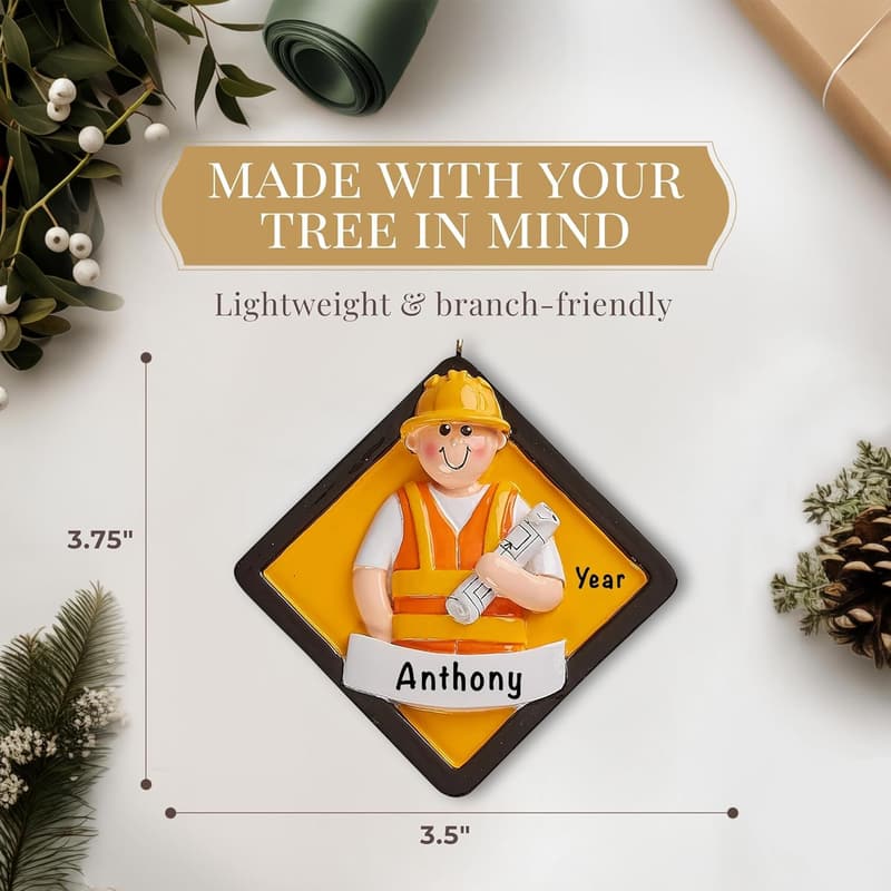Custom Construction Worker Ornament 2024 - Gift-Wrapped