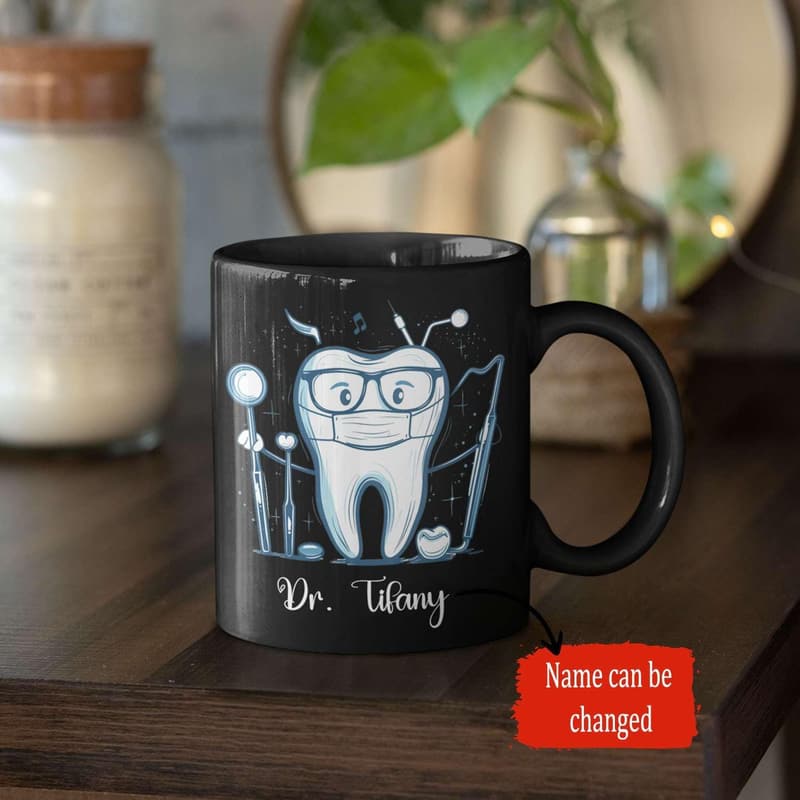 Personalized Dentist Mug with Tooth Mask Design, Custom Gift