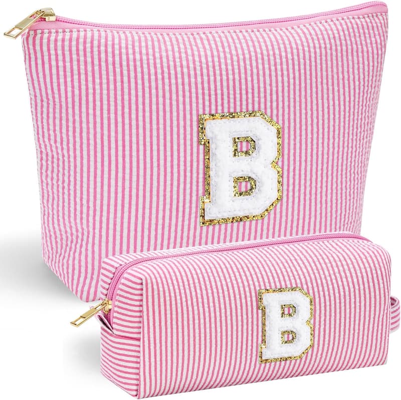 Birthday Gift: Pink Initial Makeup Bag for Women