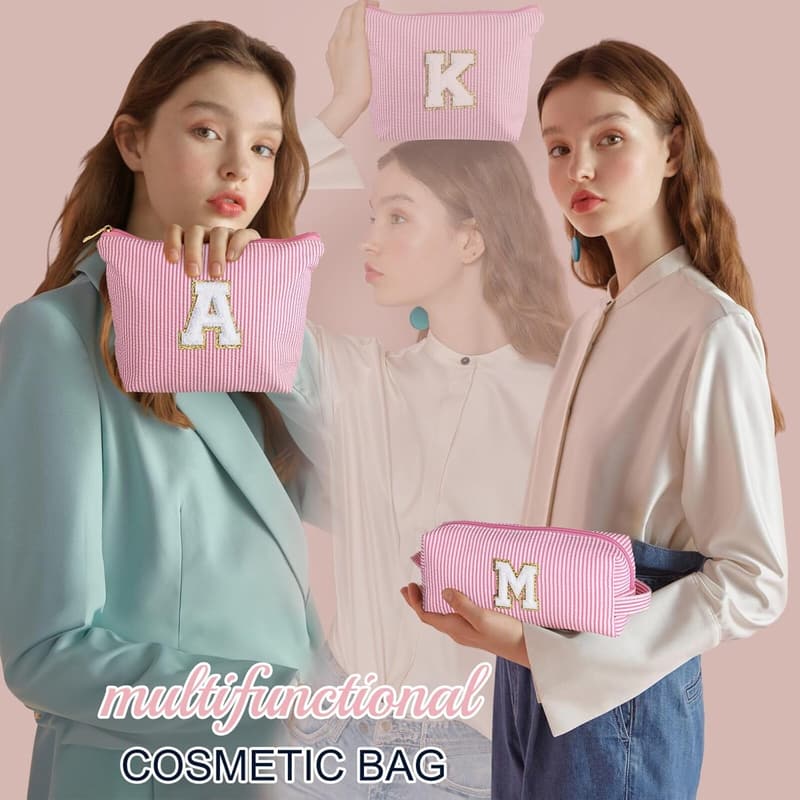 Birthday Gift: Pink Initial Makeup Bag for Women