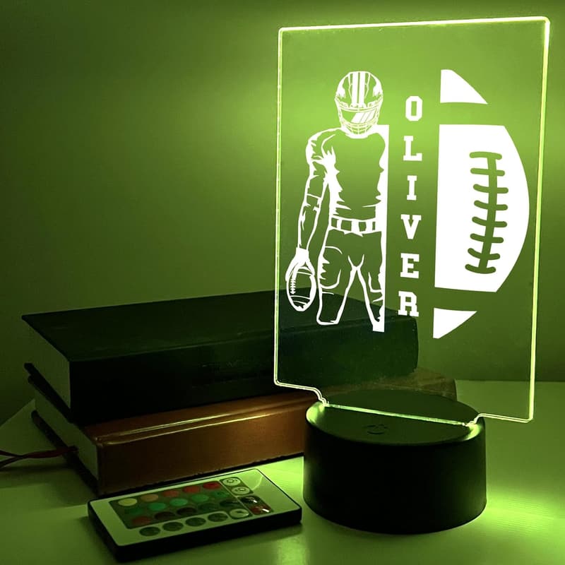 Personalized LED Football Player Night Light - 16 Colors, Custom Engraving