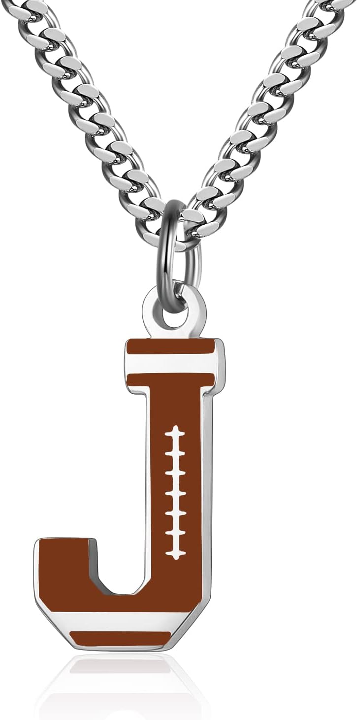 Men's Football Letter Necklace - Stainless Steel Charm Pendant