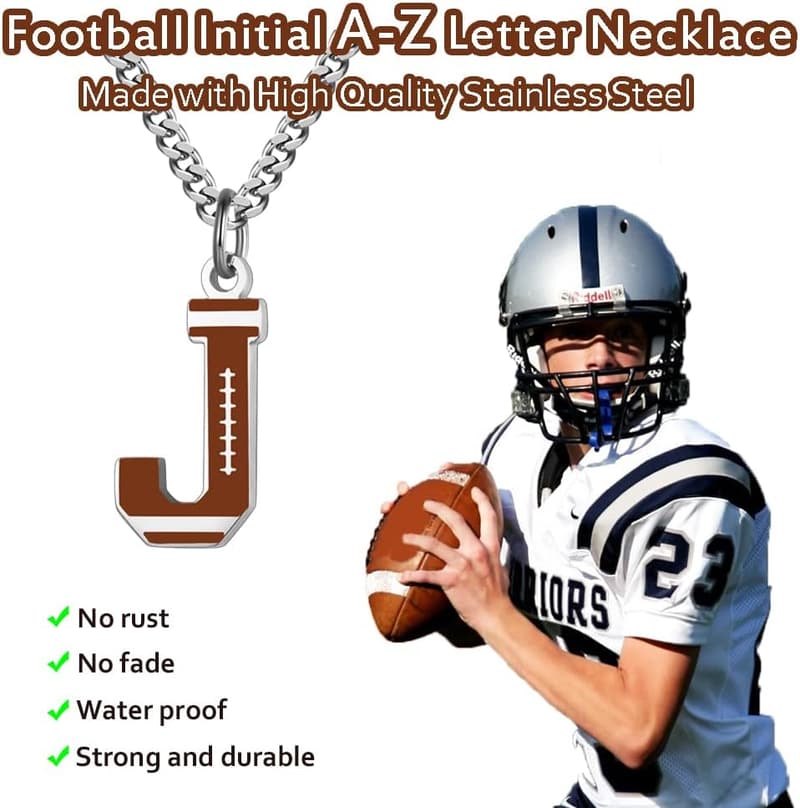 Men's Football Letter Necklace - Stainless Steel Charm Pendant
