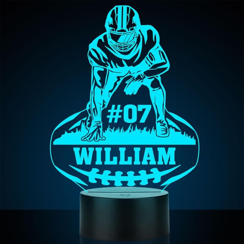 Custom Name Football Table Lamp - LED Night Light for Boys