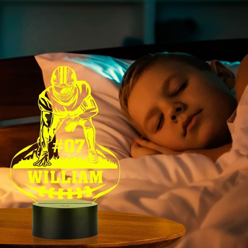 Custom Name Football Table Lamp - LED Night Light for Boys