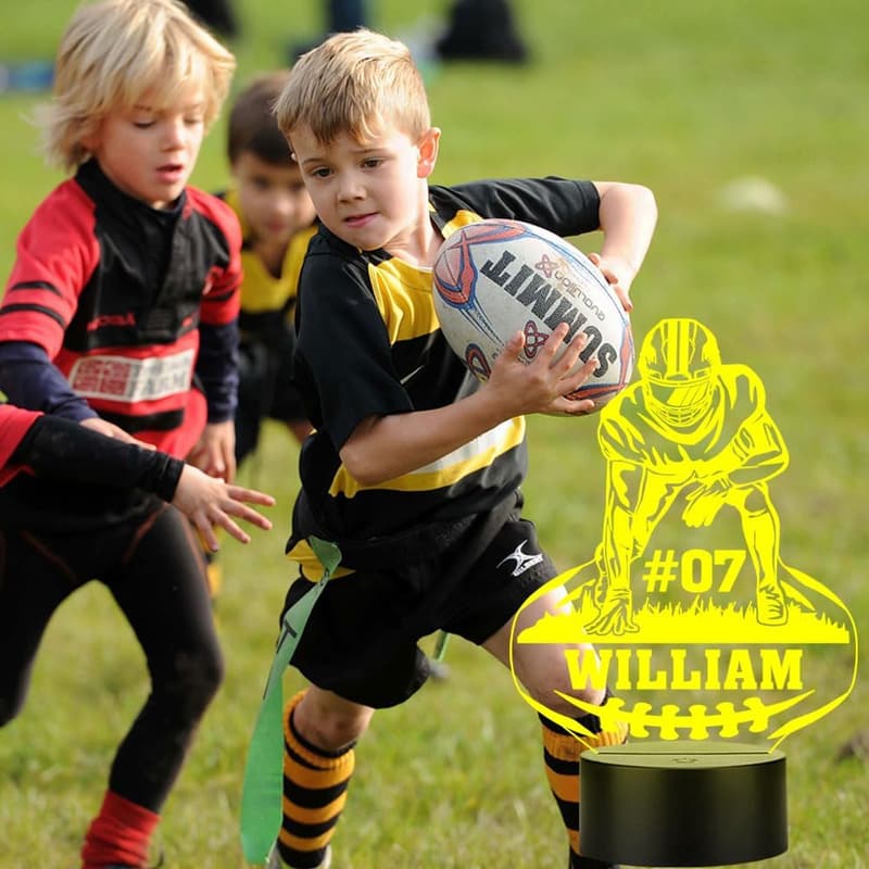Custom Name Football Table Lamp - LED Night Light for Boys
