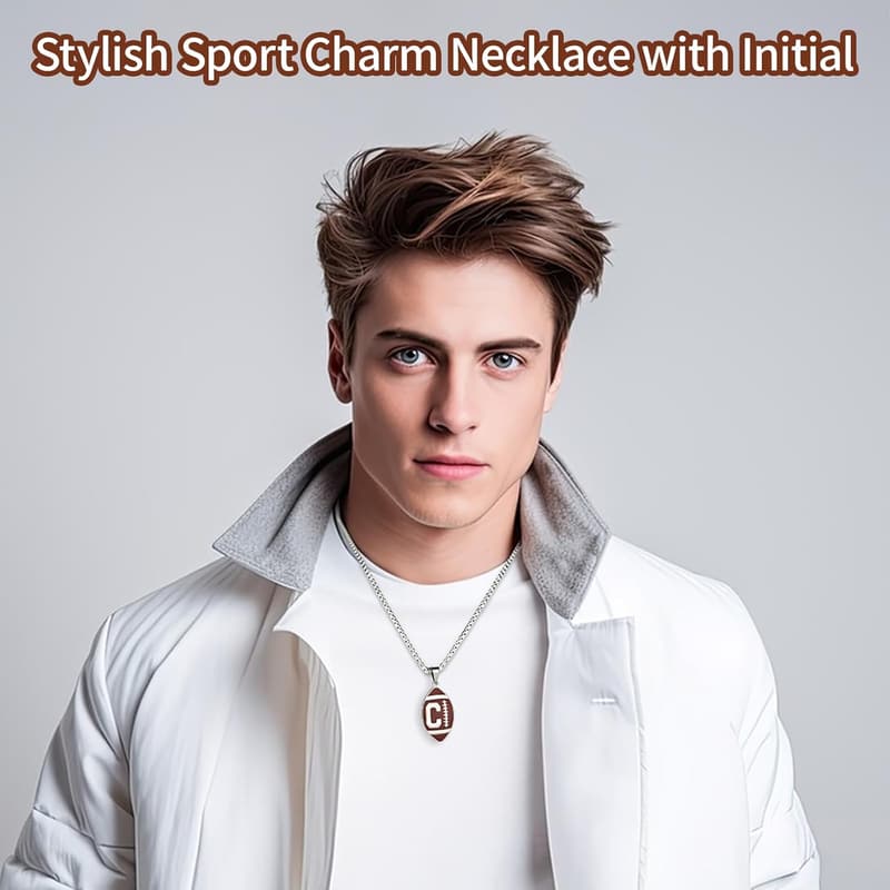 Football Necklace for Men - Stainless Steel Personalized Pendant