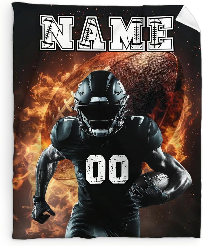 Personalized Black Football Blanket for Boys, 50x40 Inches