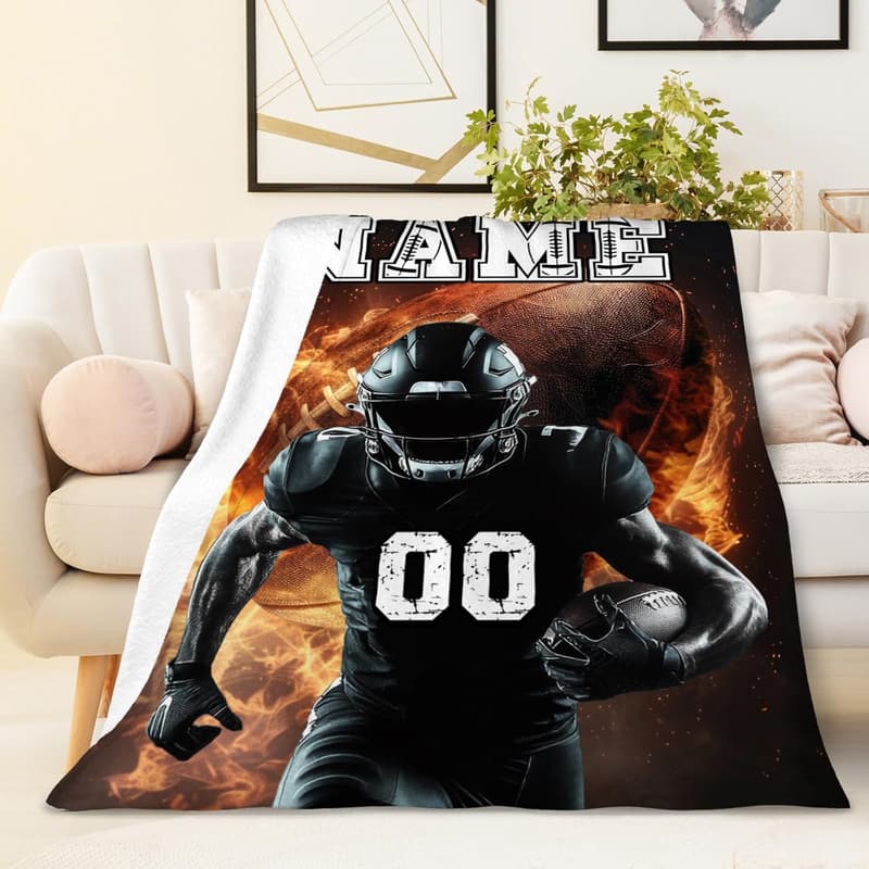 Personalized Black Football Blanket for Boys, 50x40 Inches