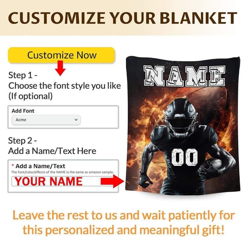 Personalized Black Football Blanket for Boys, 50x40 Inches