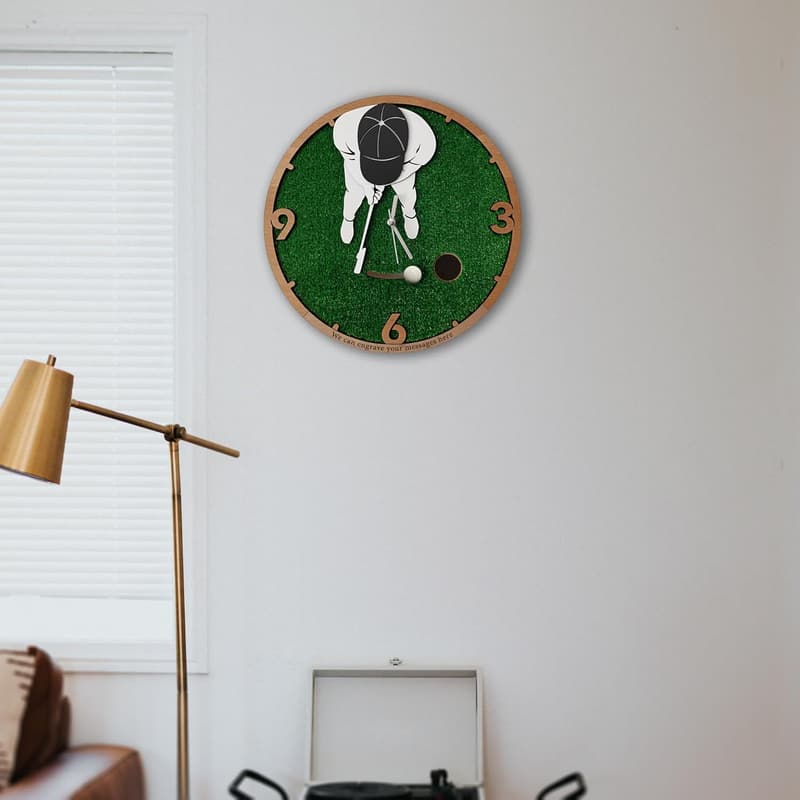 Personalized Golf Wall Clock with Realistic Turf Design