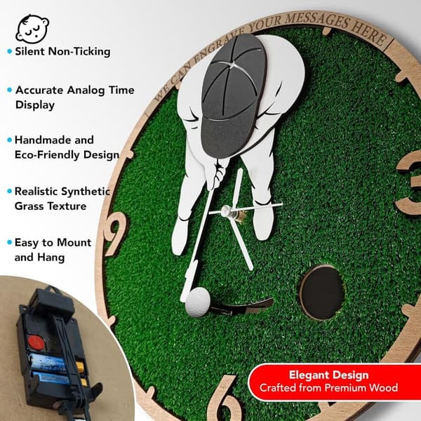 Personalized Golf Wall Clock with Realistic Turf Design