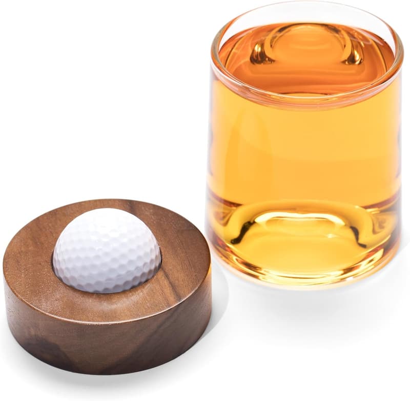 Personalized Golf Ball Coaster & Whiskey Glasses Set for Golfers