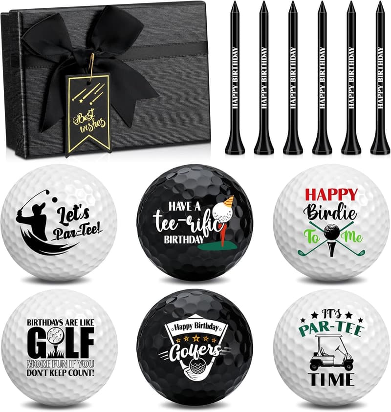 Happy Birthday Golf Ball Set with Tee – 6 Pack Gift for Golfers