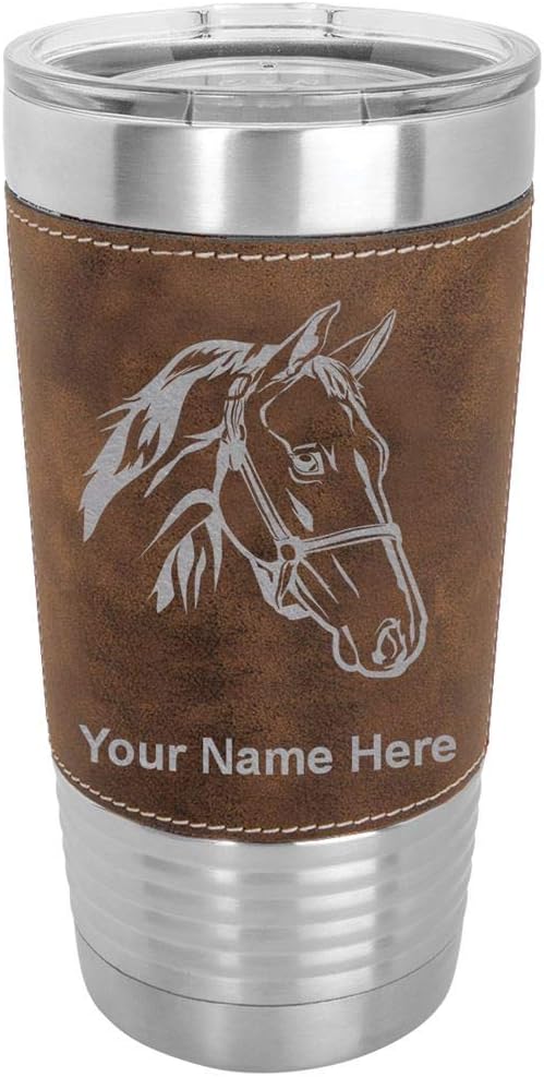 Personalized 20oz Horse Head Tumbler with Faux Leather Finish