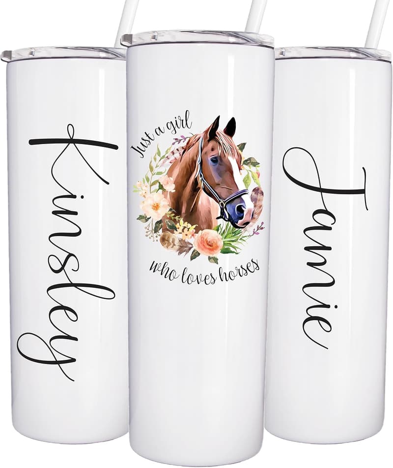 Personalized 20oz Stainless Steel Horse Tumbler - Gift for Equestrians