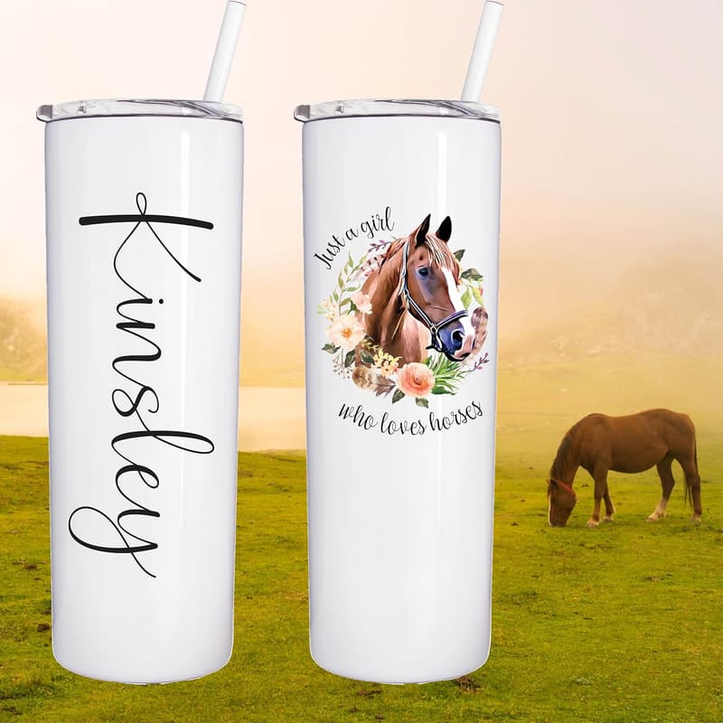 Personalized 20oz Stainless Steel Horse Tumbler - Gift for Equestrians