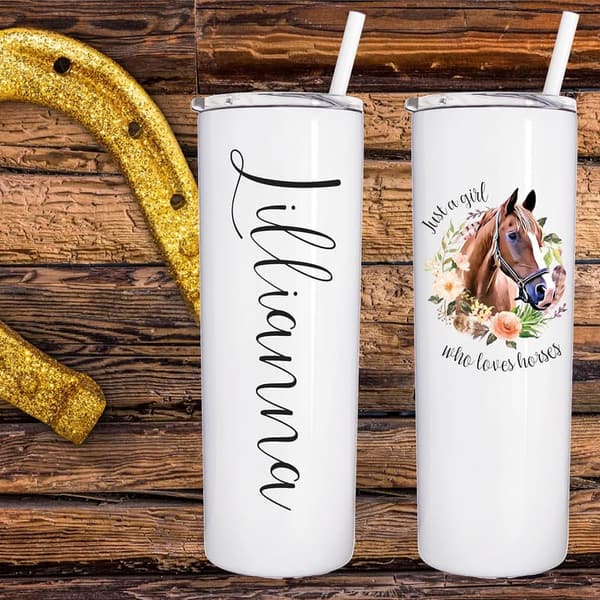 Personalized 20oz Stainless Steel Horse Tumbler - Gift for Equestrians