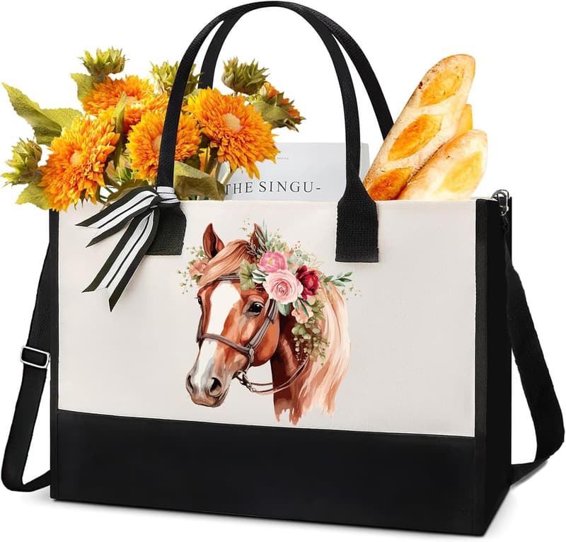 Personalized Horse Canvas Tote Bag for Equestrian Lovers