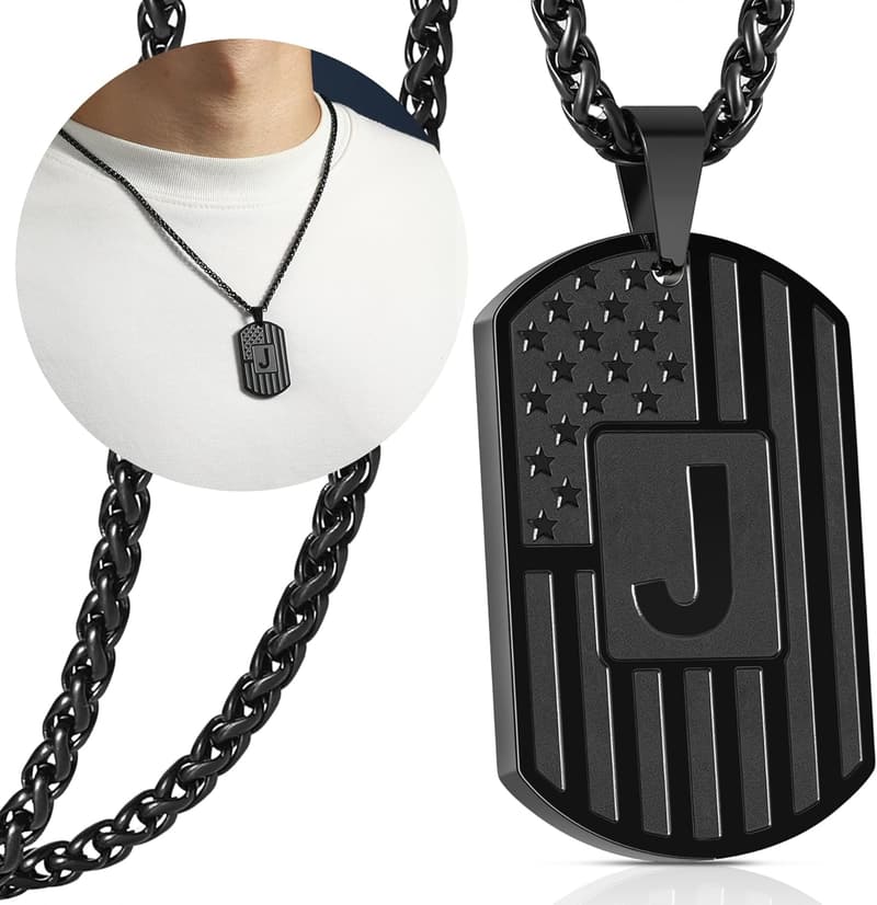 Personalized American Flag Dog Tag Necklace for Men