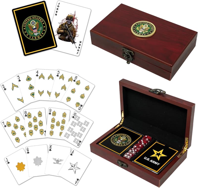 US Army Gift Set | Playing Cards & Dice with Rank Insignia