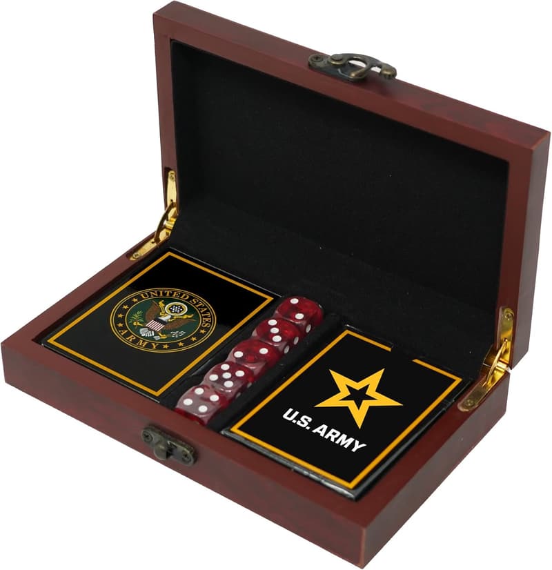 US Army Gift Set | Playing Cards & Dice with Rank Insignia