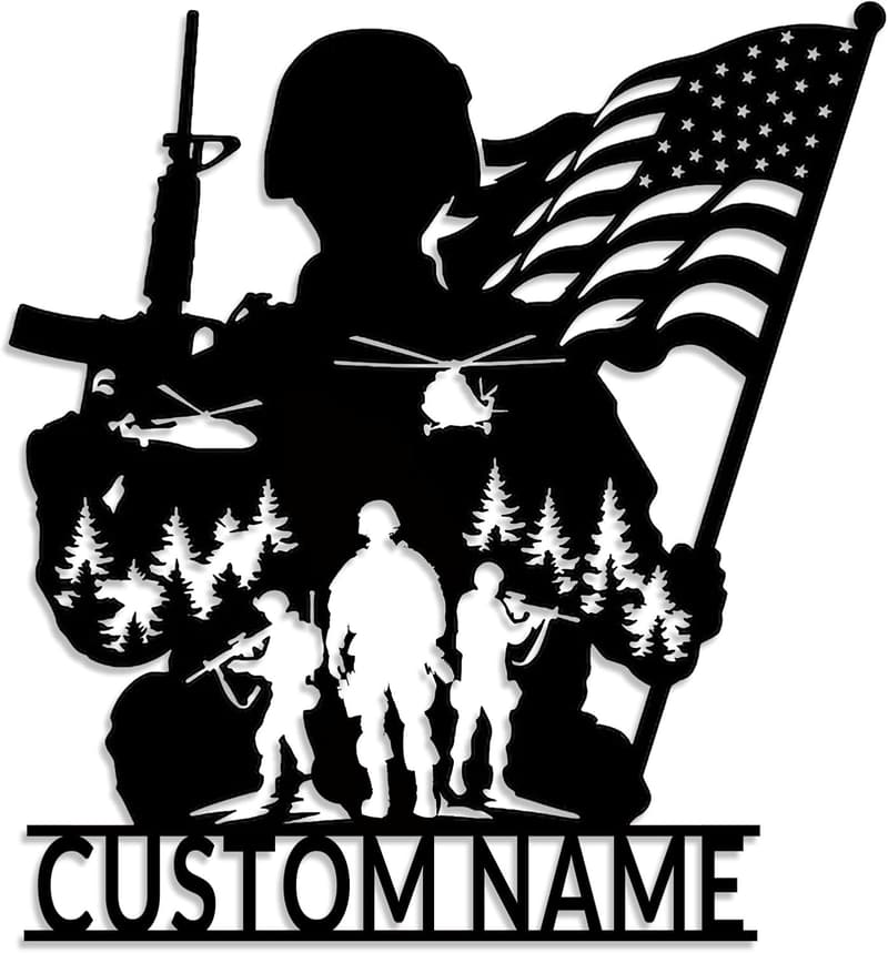 Personalized Military Metal Wall Art with Name – Patriotic Decor