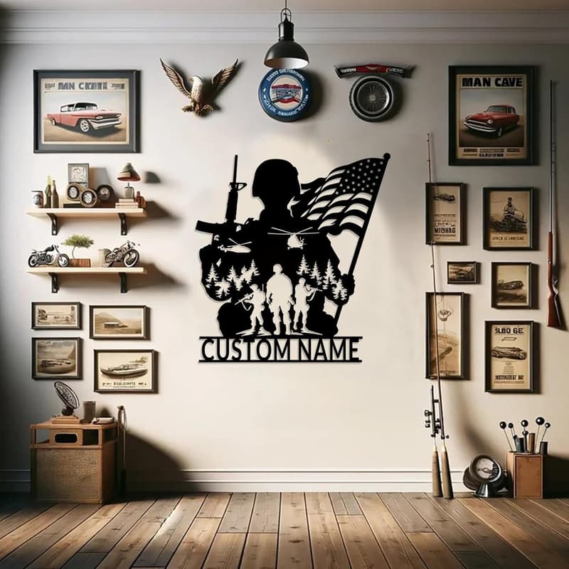 Personalized Military Metal Wall Art with Name – Patriotic Decor