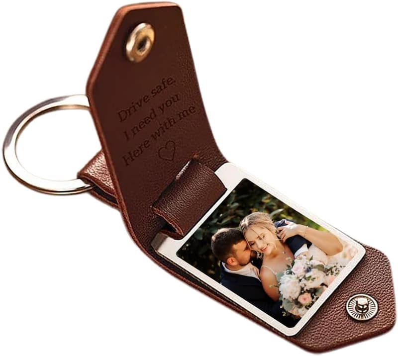 Personalized Leather Keychain for Him - Custom Photo Design