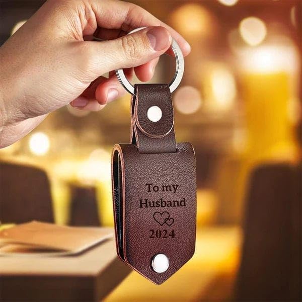 Personalized Leather Keychain for Him - Custom Photo Design