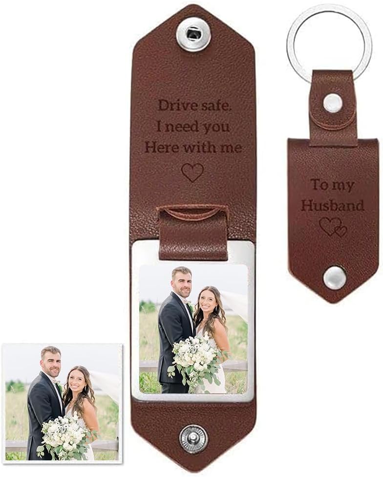 Personalized Leather Keychain for Him - Custom Photo Design