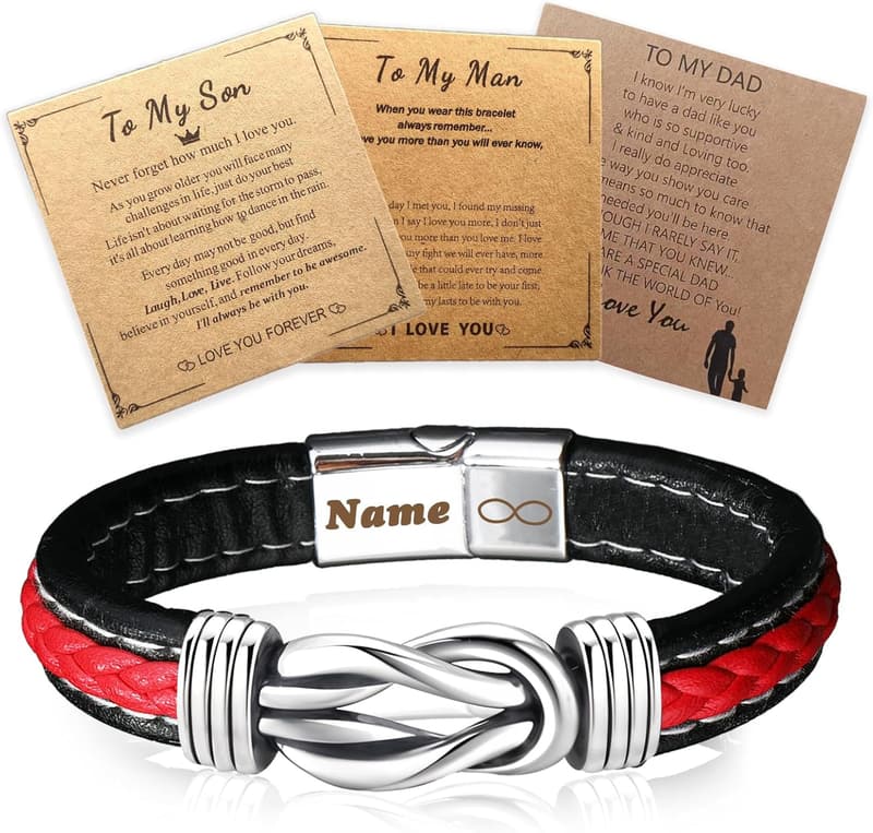 Personalized Infinity Knot Leather Bracelet for Men