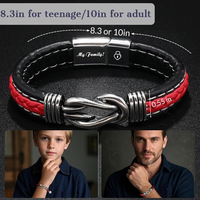 Personalized Infinity Knot Leather Bracelet for Men
