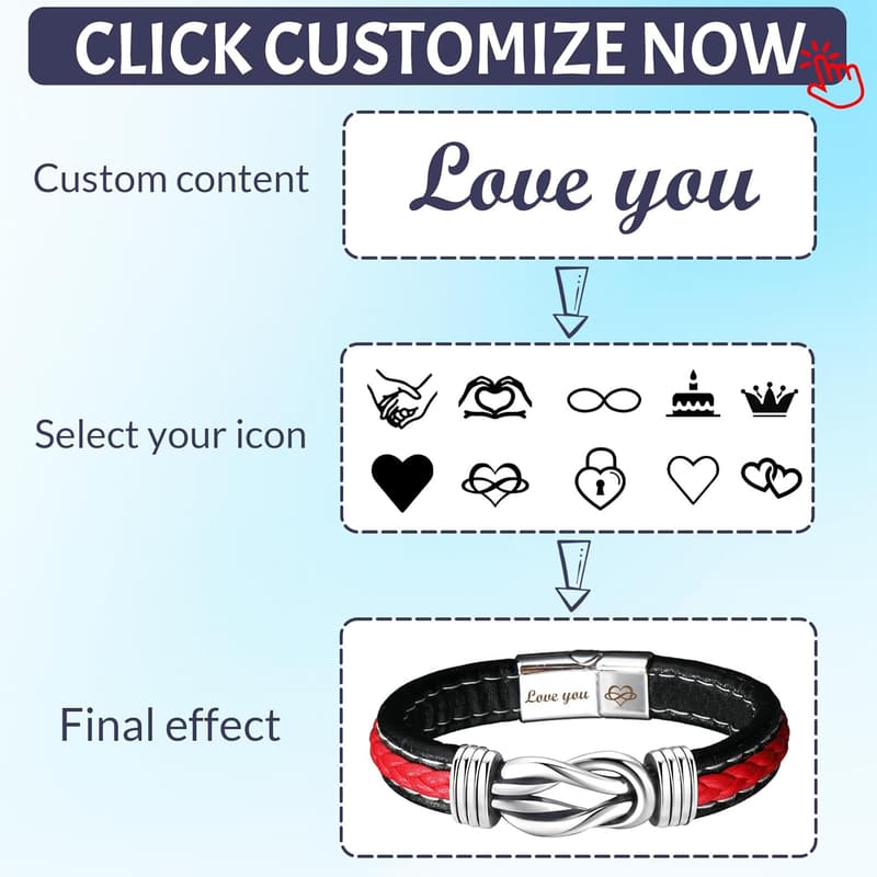 Personalized Infinity Knot Leather Bracelet for Men