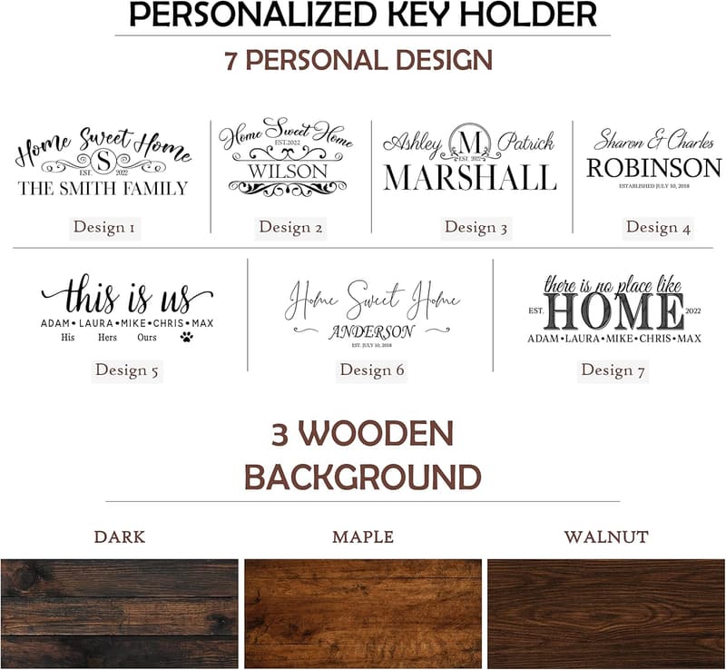 Personalized Family Name Key Holder - Custom Wooden Hanger