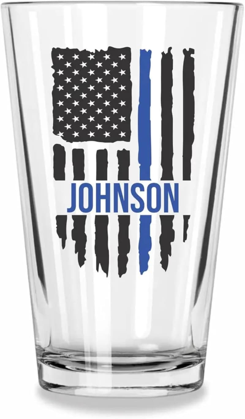 Personalized Thin Blue Line Pint Glass for First Responders