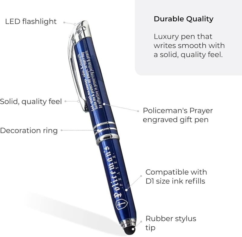 Law Enforcement Prayer Gift Pen with Flashlight Stylus