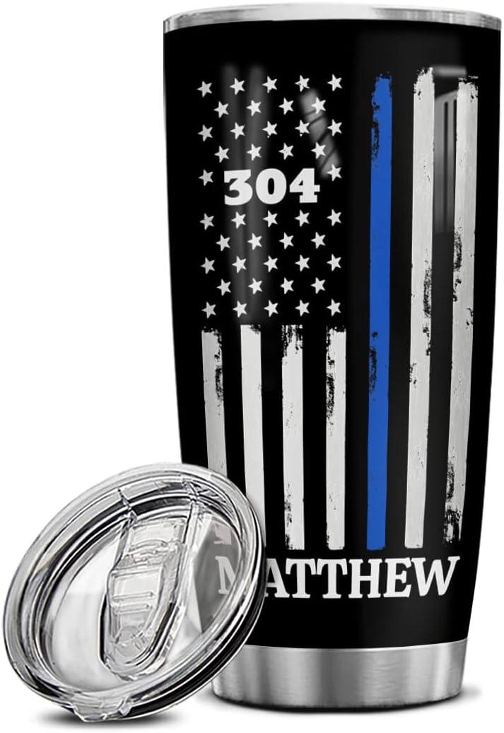 Personalized Thin Blue Line Tumbler for Police Graduation