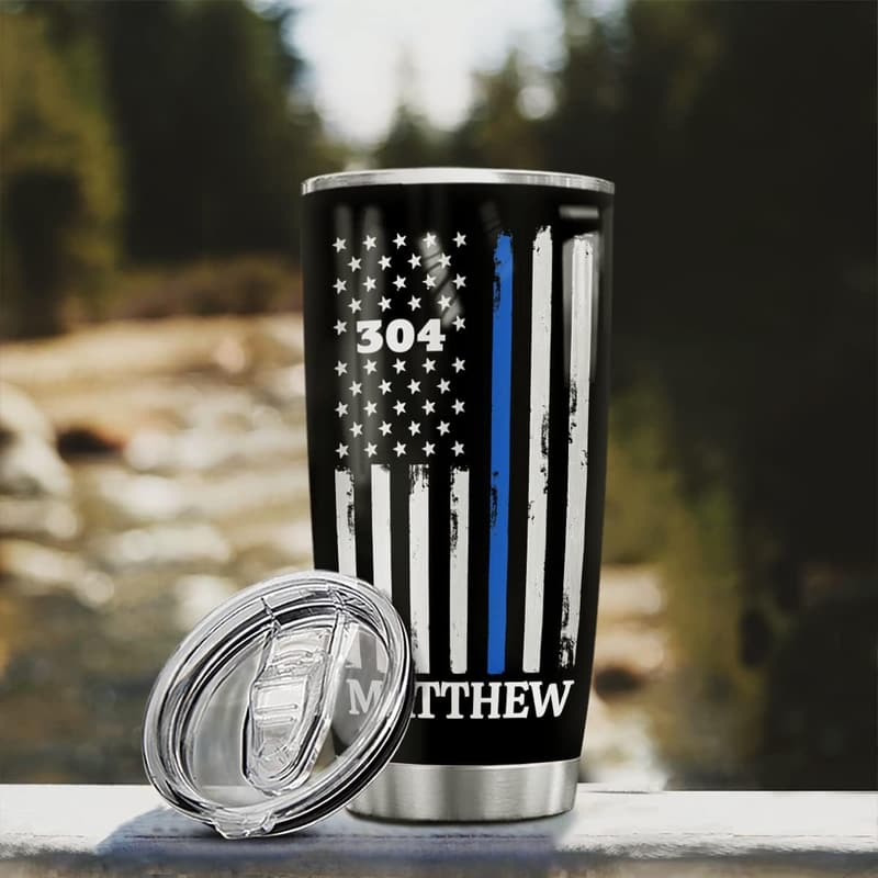 Personalized Thin Blue Line Tumbler for Police Graduation