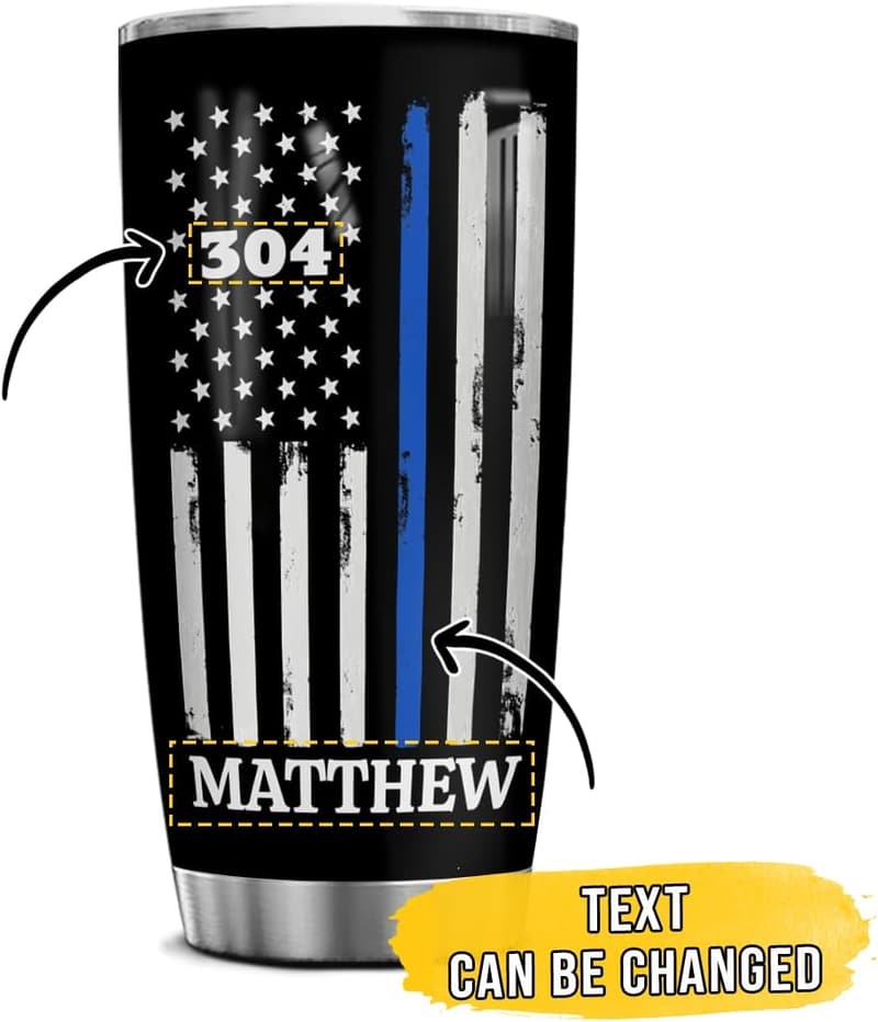 Personalized Thin Blue Line Tumbler for Police Graduation