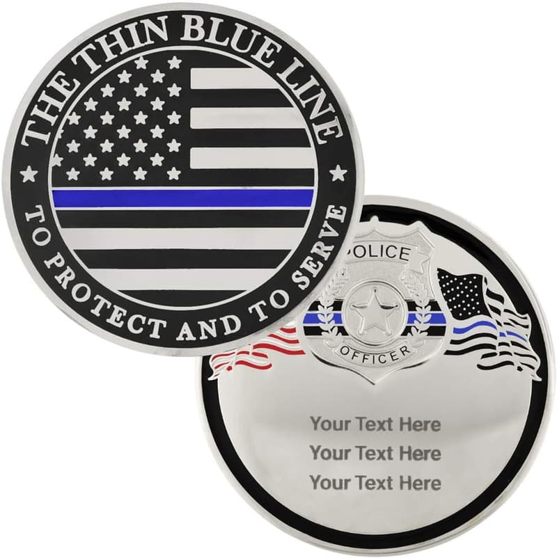 Engravable Personalized Thin Blue Line Challenge Coin