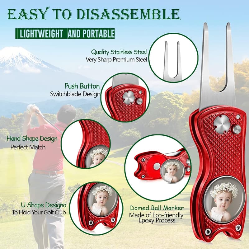 Personalized Foldable Golf Divot Tool Kit with Ball Markers