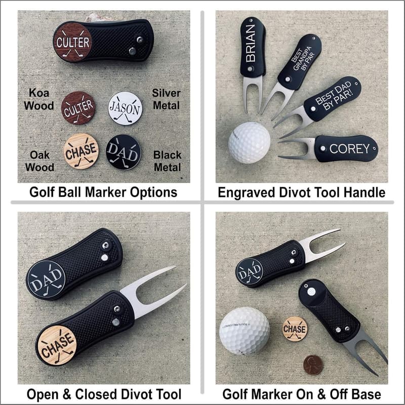 Custom Engraved Wood Golf Ball Marker & Divot Tool