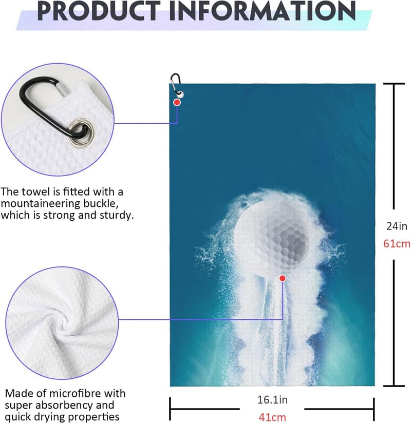 Custom Golf Towel with Carabiner - Absorbent & Quick-Drying